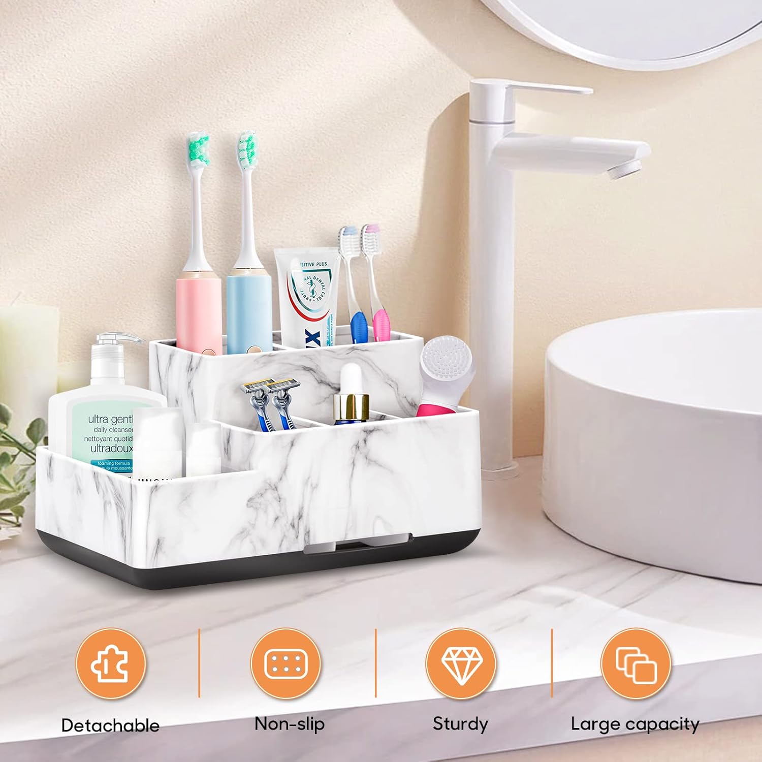 DoubleCare Detachable Toothbrush and Toothpaste Holder with 5 Compartments
