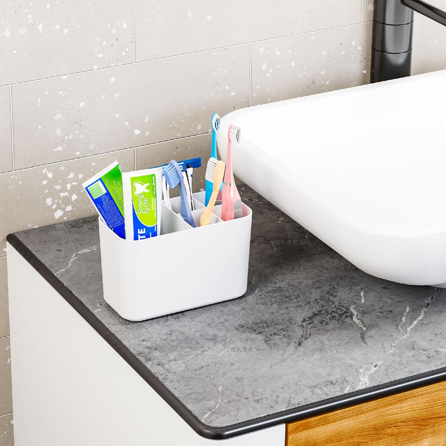 SuoXing 5 Slots Toothbrush Holder with 5 Compartments