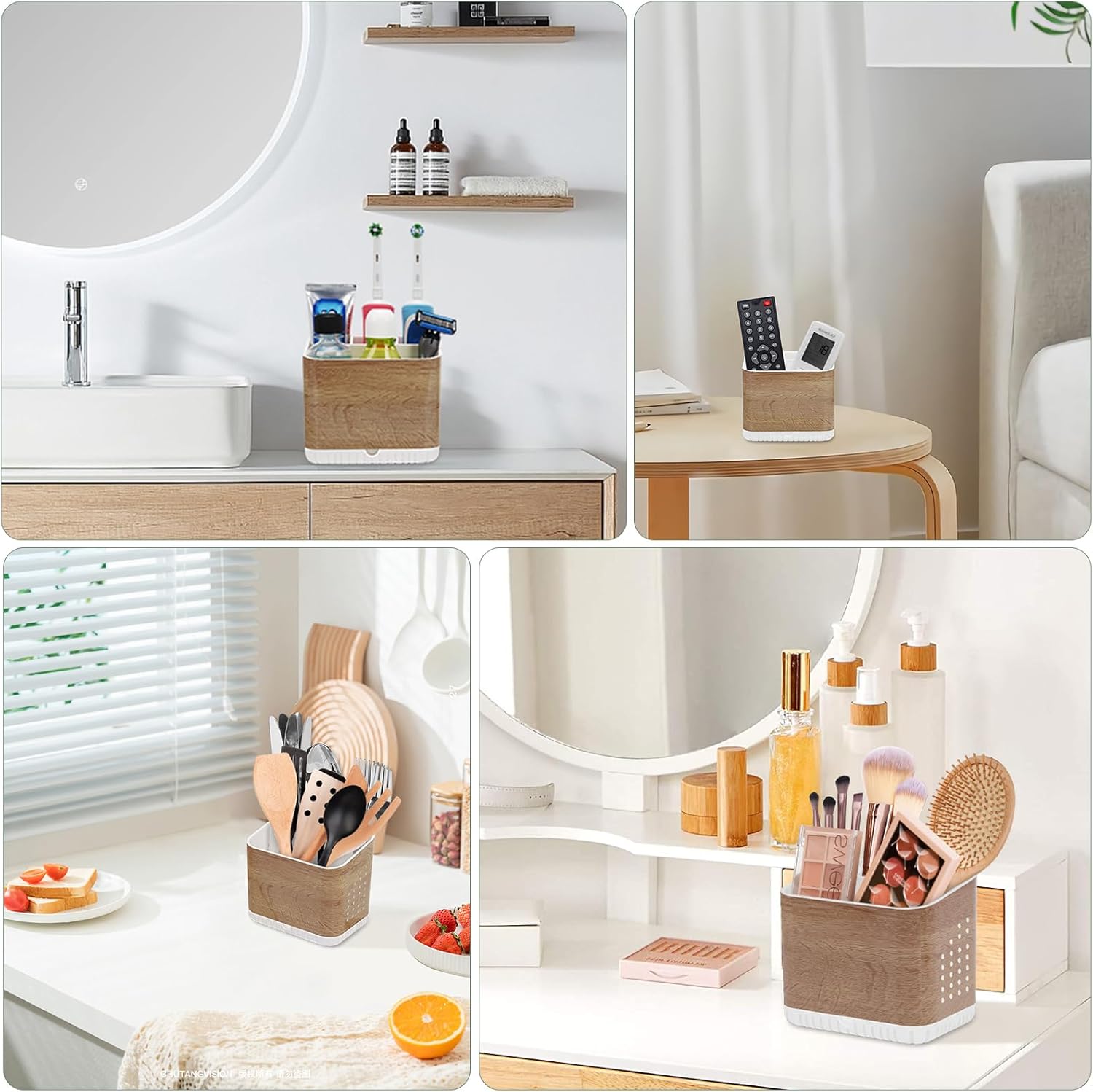 PARKMANI 4 Slot Toothbrush Holder with Wood Grain Finish