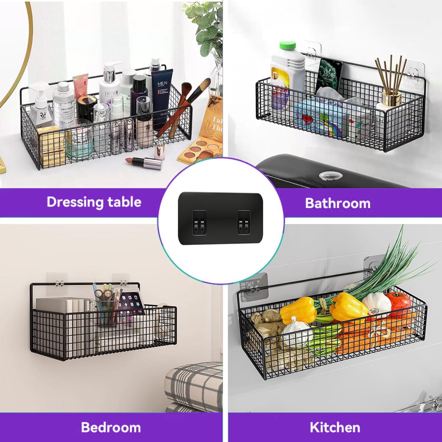 Stylish Black Shower Caddy Adhesive Hooks
