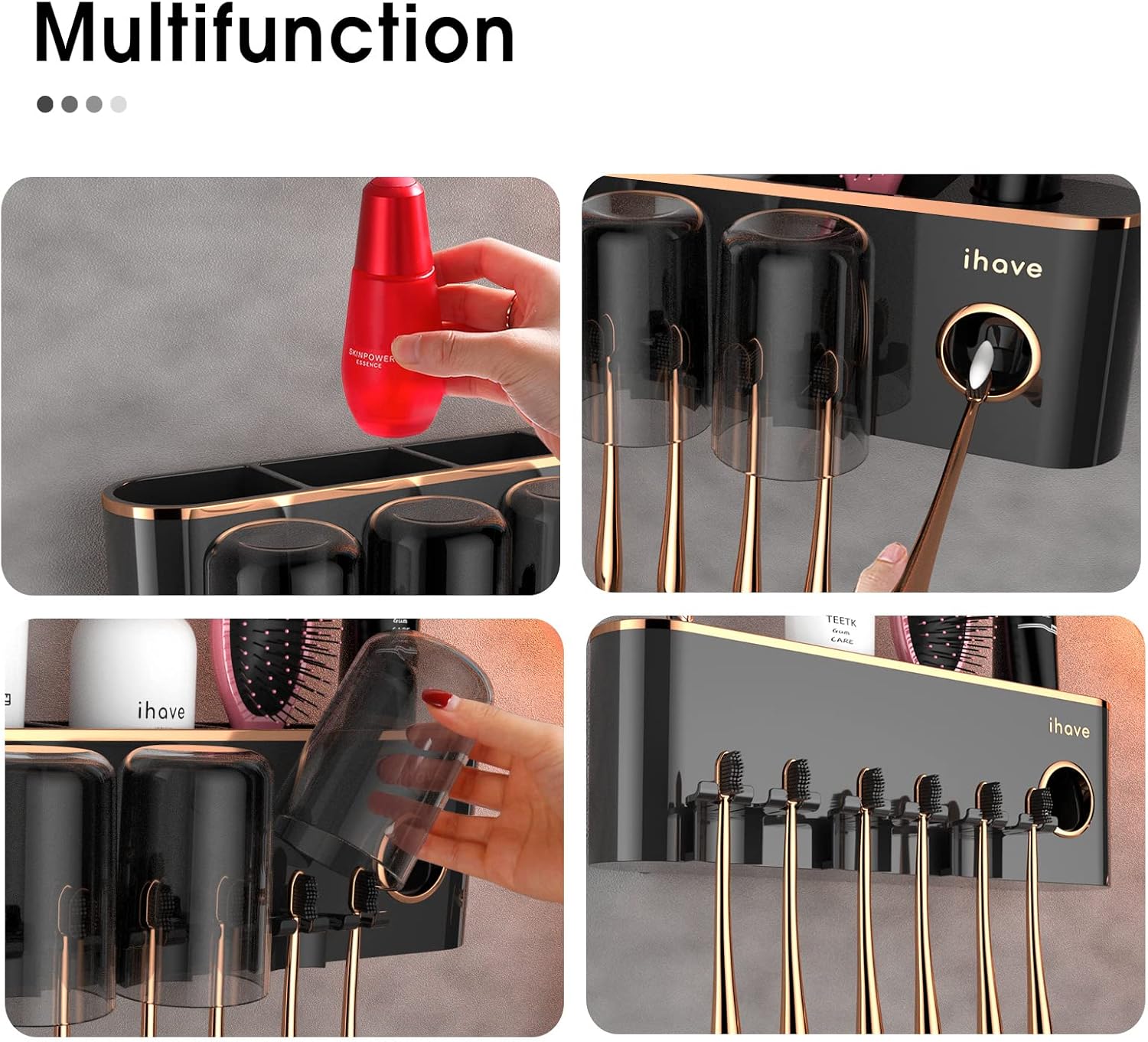 iHave Toothbrush Holder with Toothpaste Dispenser Wall Mounted Bathroom Organizer