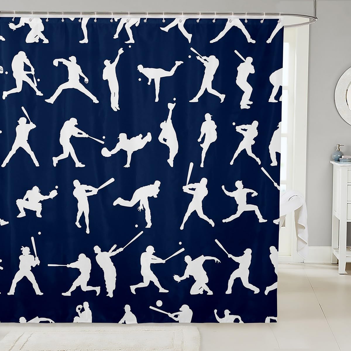 Feelyou Baseball Shower Curtain Set 72x72 Kids Baseball Player