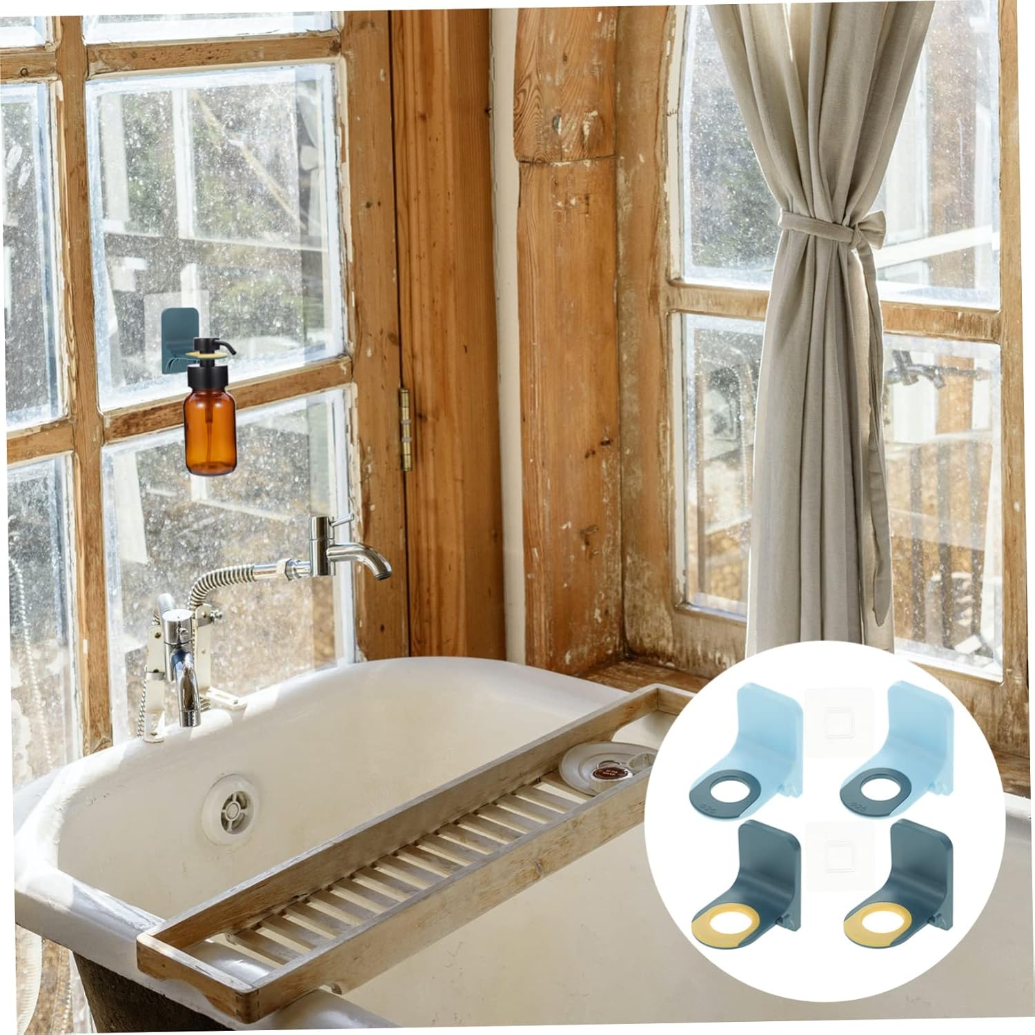 Ciieeo 4Pc Wall Shampoo Holder No Drill Adhesive Rack