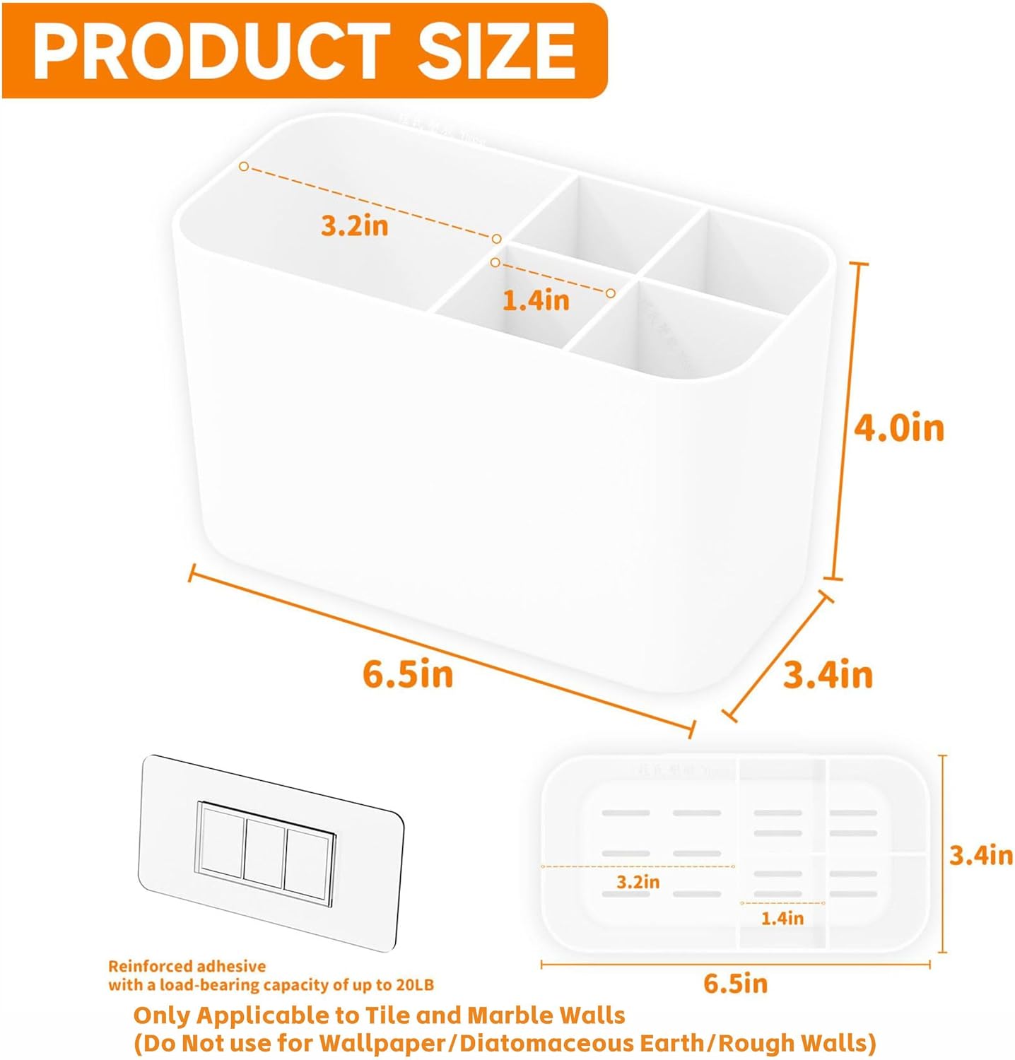 SuoXing 5 Slots Toothbrush Holder with 5 Compartments