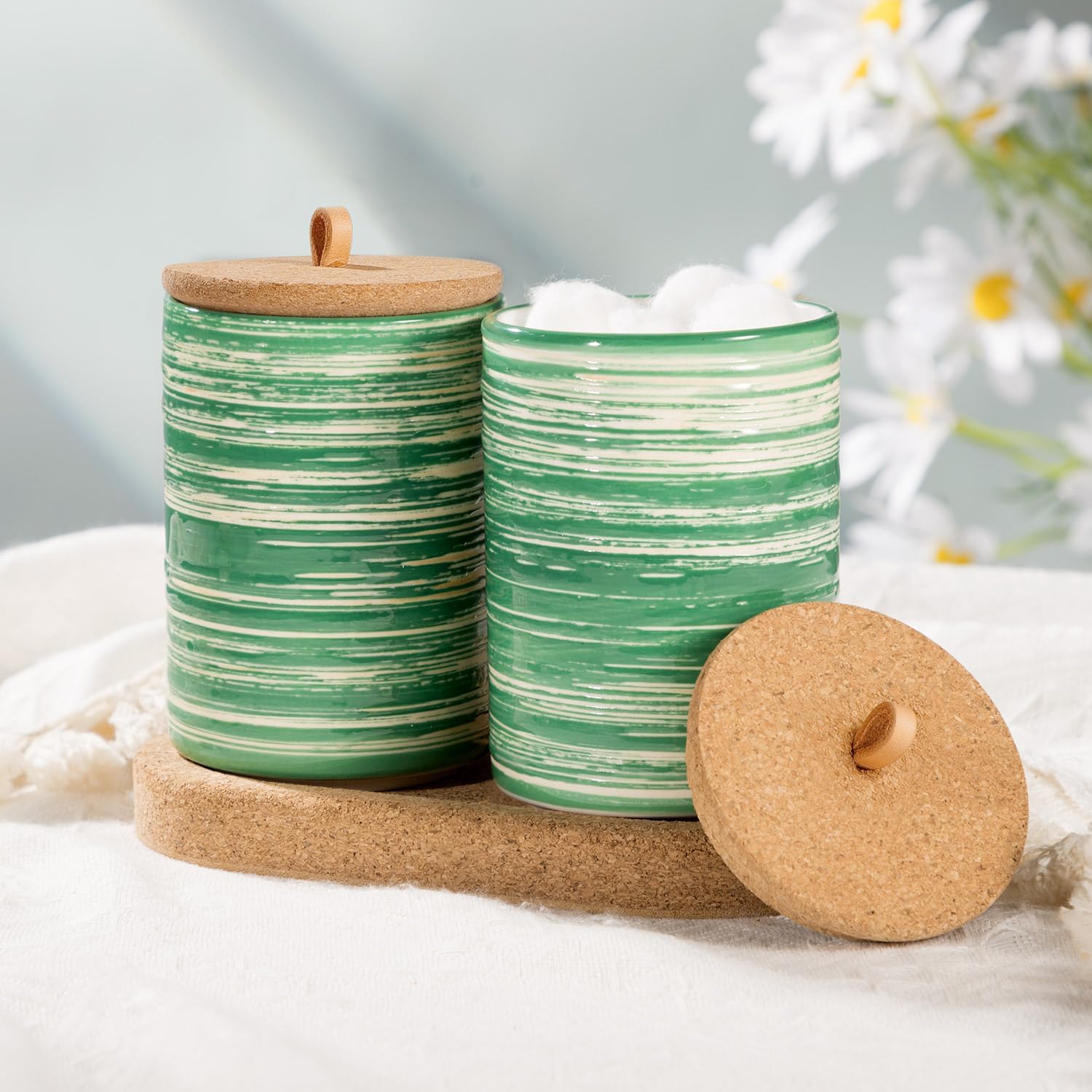 BSICPRO Qtip Holder Set with Vanity Tray - Green