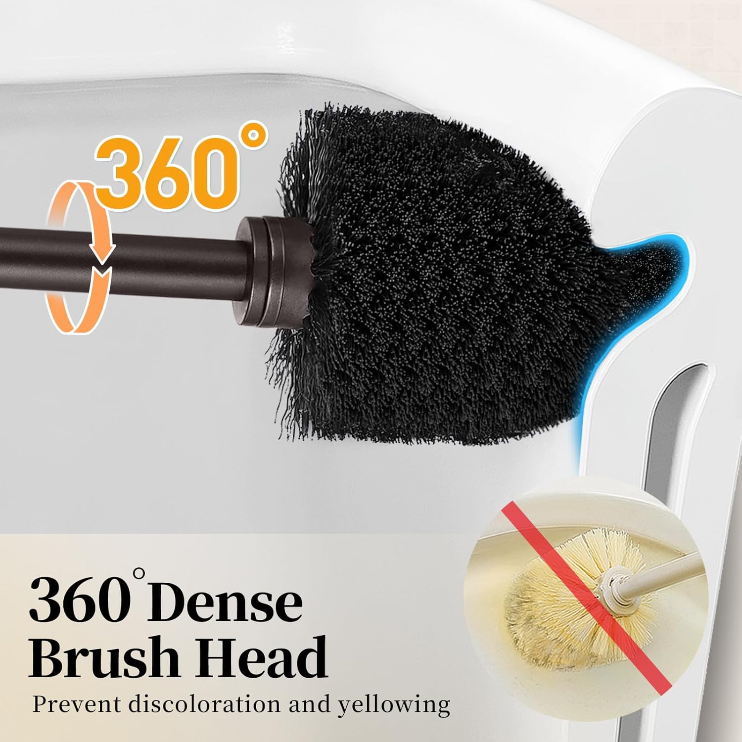Roleader Toilet Brush Holder Set - 15 Inch Handle with 360 Deep Cleaning