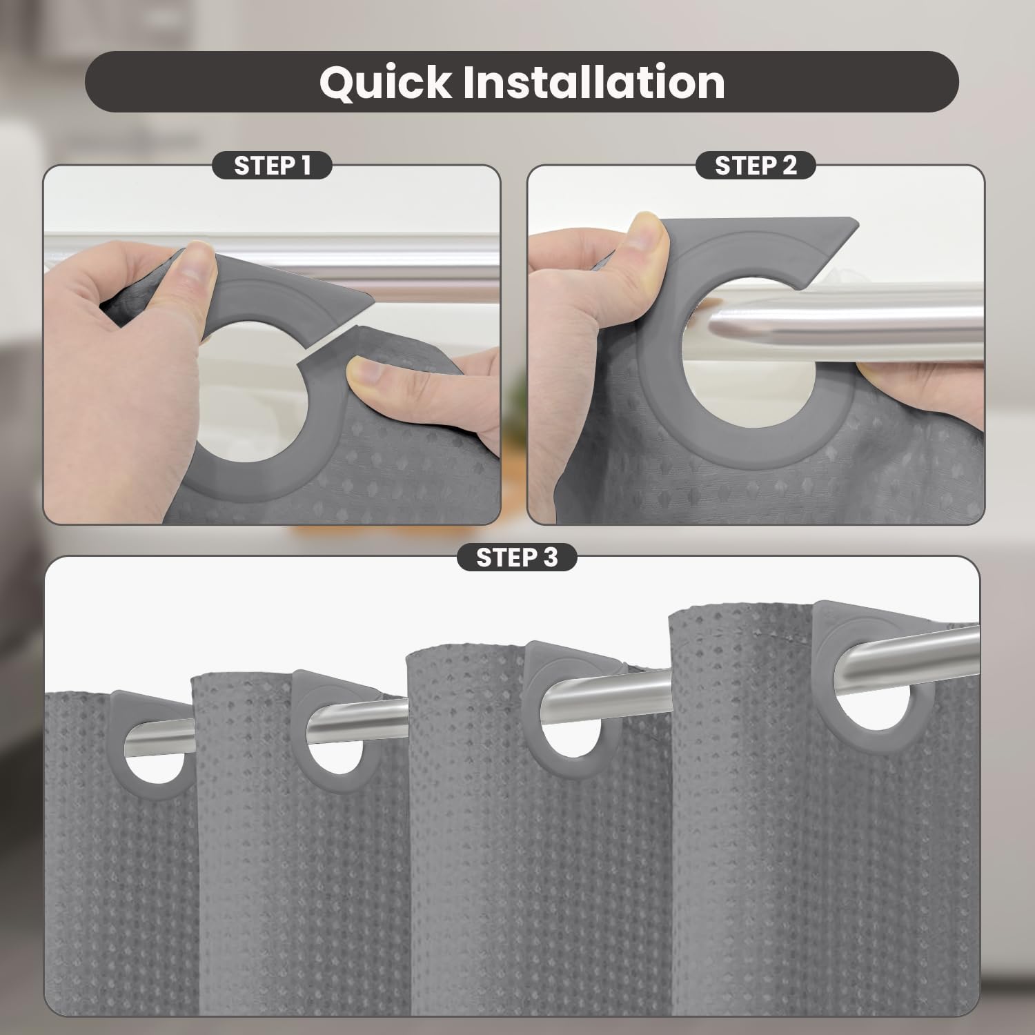 Inhousolu No Hook Waffle Shower Curtain Set - 72x78 Inch Grey