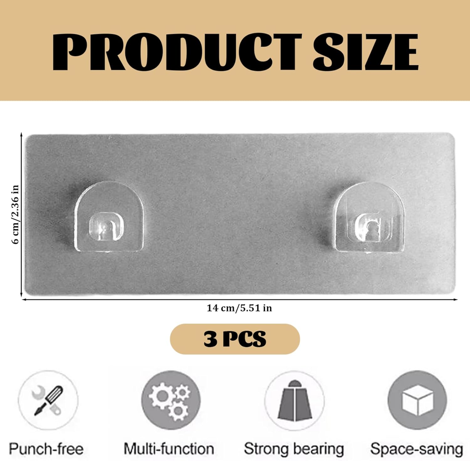 Shower Caddy Adhesive Hooks 3PCS Waterproof No Drill