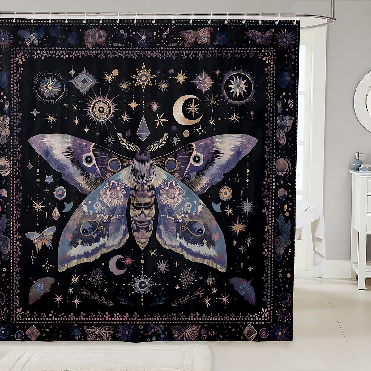Erosebridal Boho Galaxy Shower Curtain Set