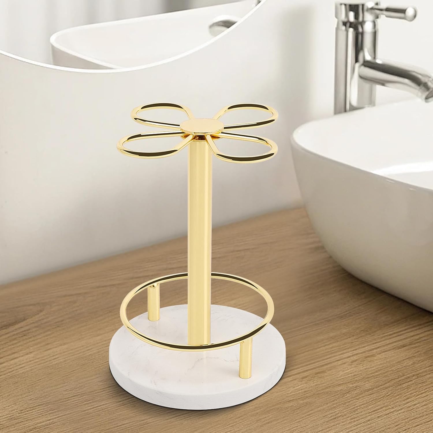 HarJue Gold Toothbrush Holder with Marble Base