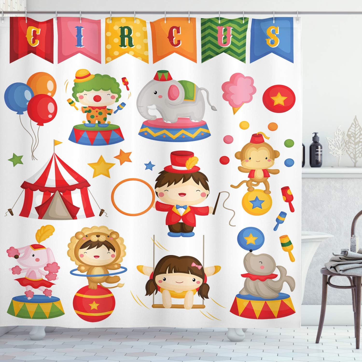 Ambesonne Circus Shower Curtain Set 69x75 Inches with 12 Hooks