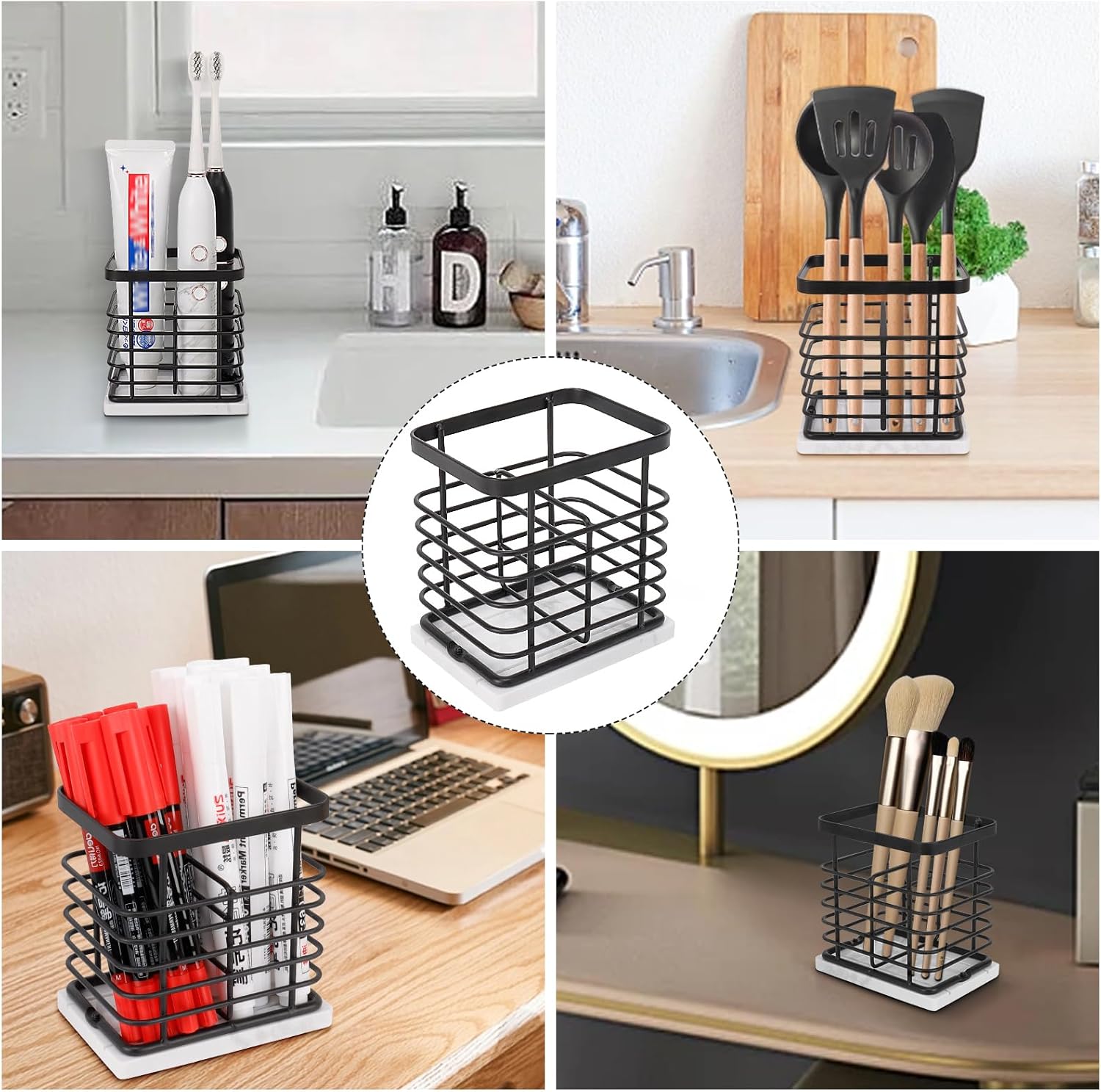 HarJue Toothbrush Holder with Marble Base and 2 Slots