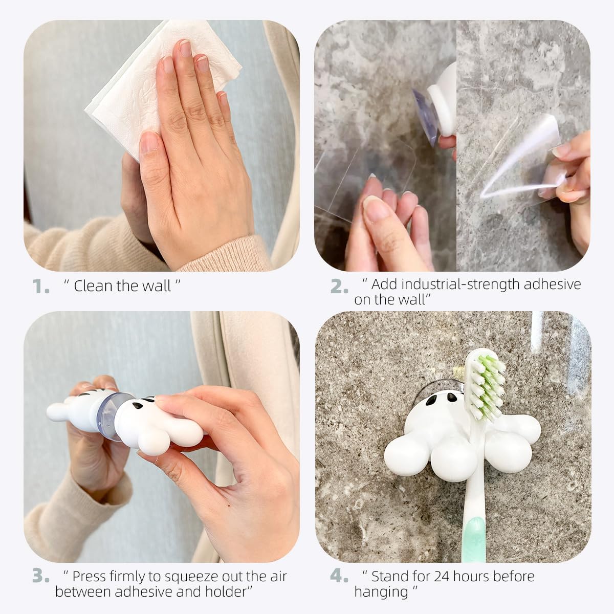 Cute Hanging Toothbrush Holder with Suction Hooks and Sticky Pads