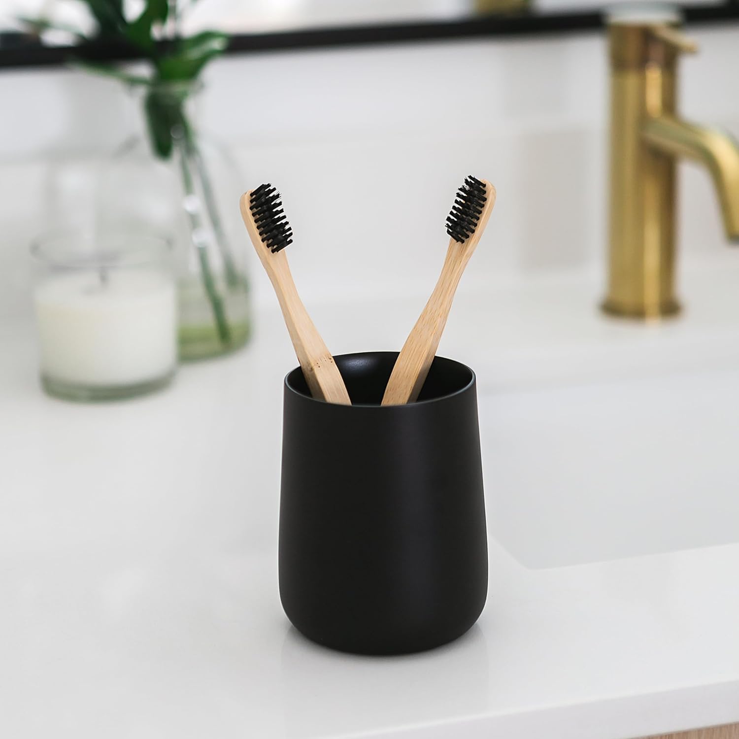 Matte Black Toothbrush Holder with Cup and Floss Rack