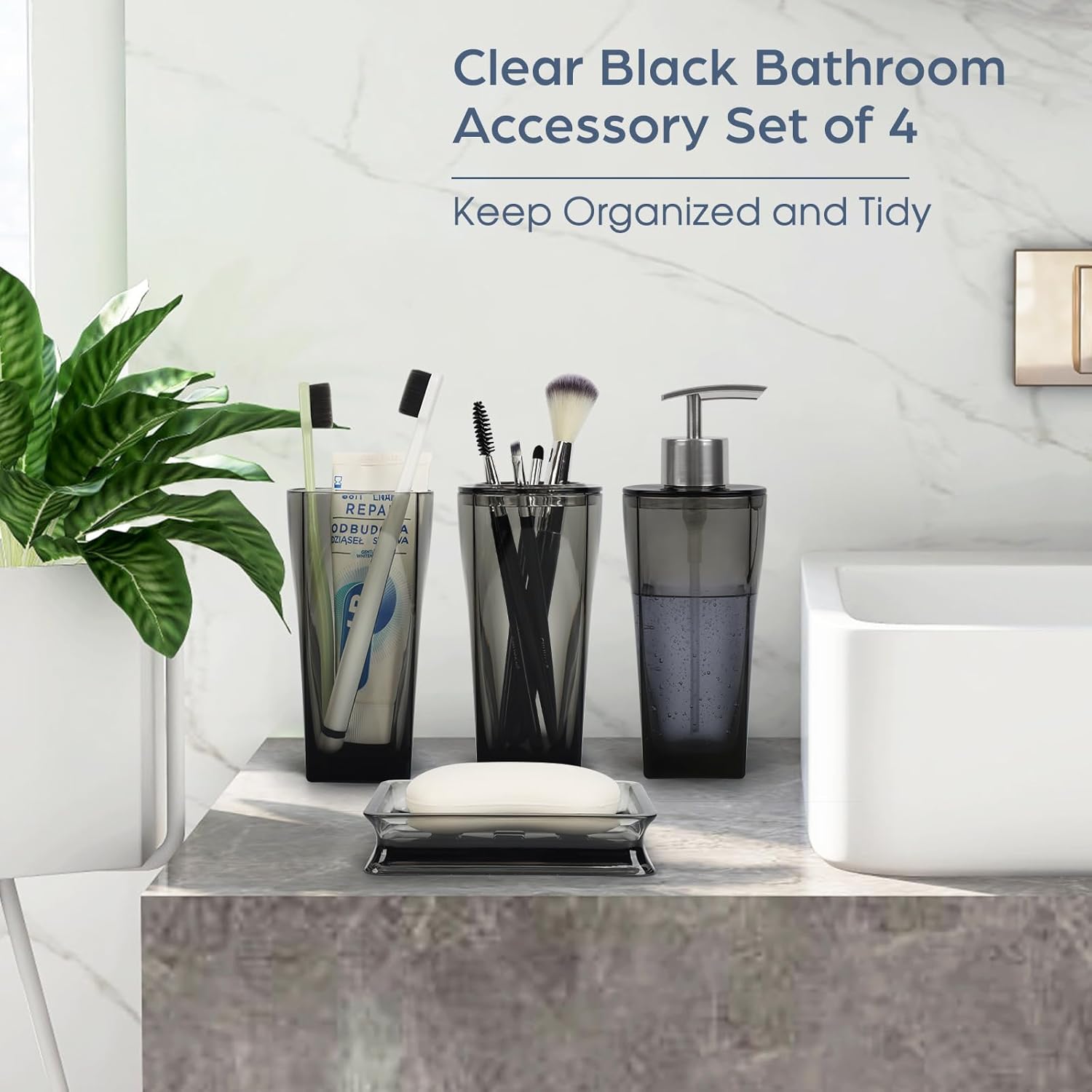 4PCS Clear Black Bathroom Accessories Set 1