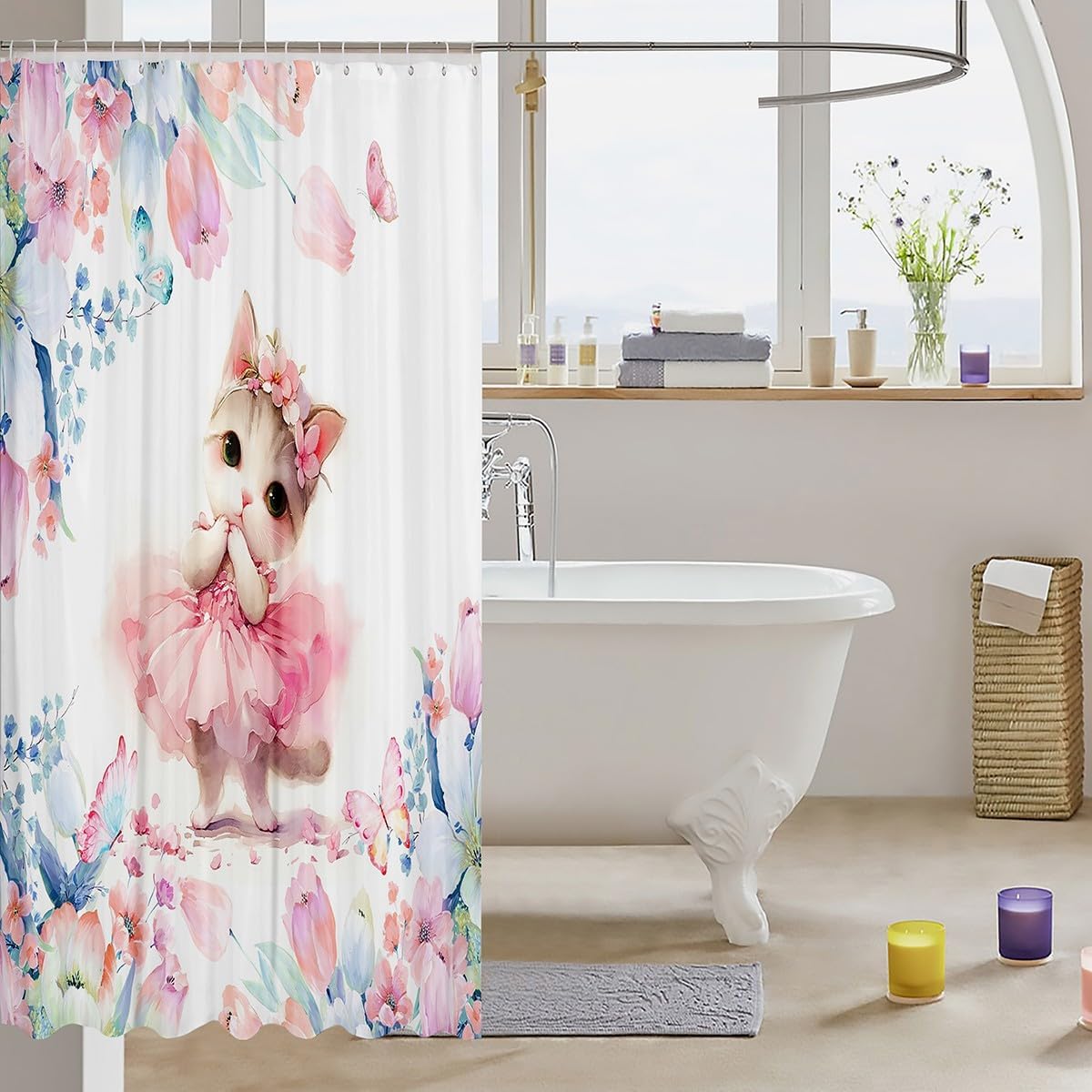 Feelyou Kids Kawaii Cat Shower Curtain Set