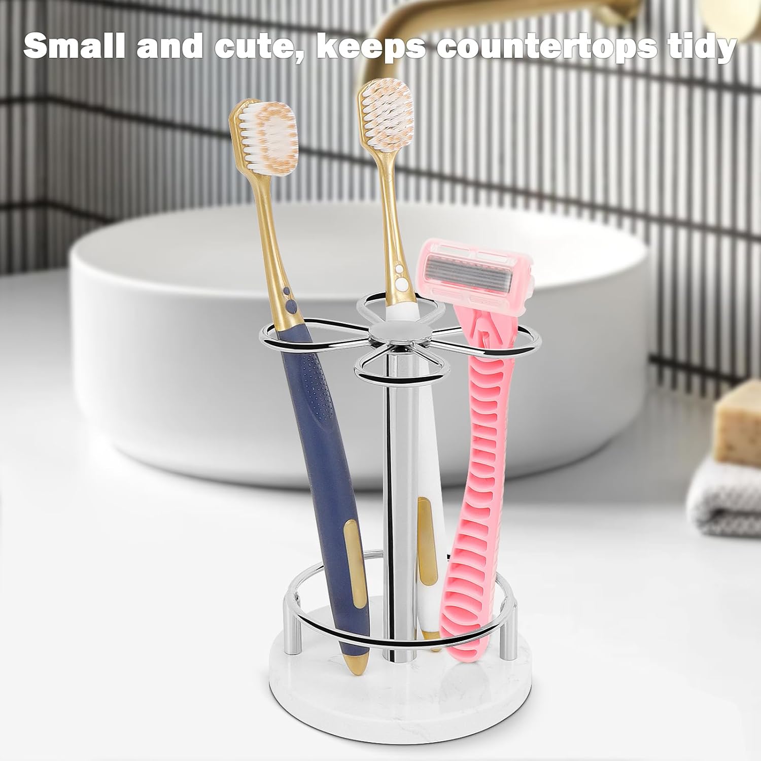 HarJue Chrome Toothbrush Holder with Marble Base
