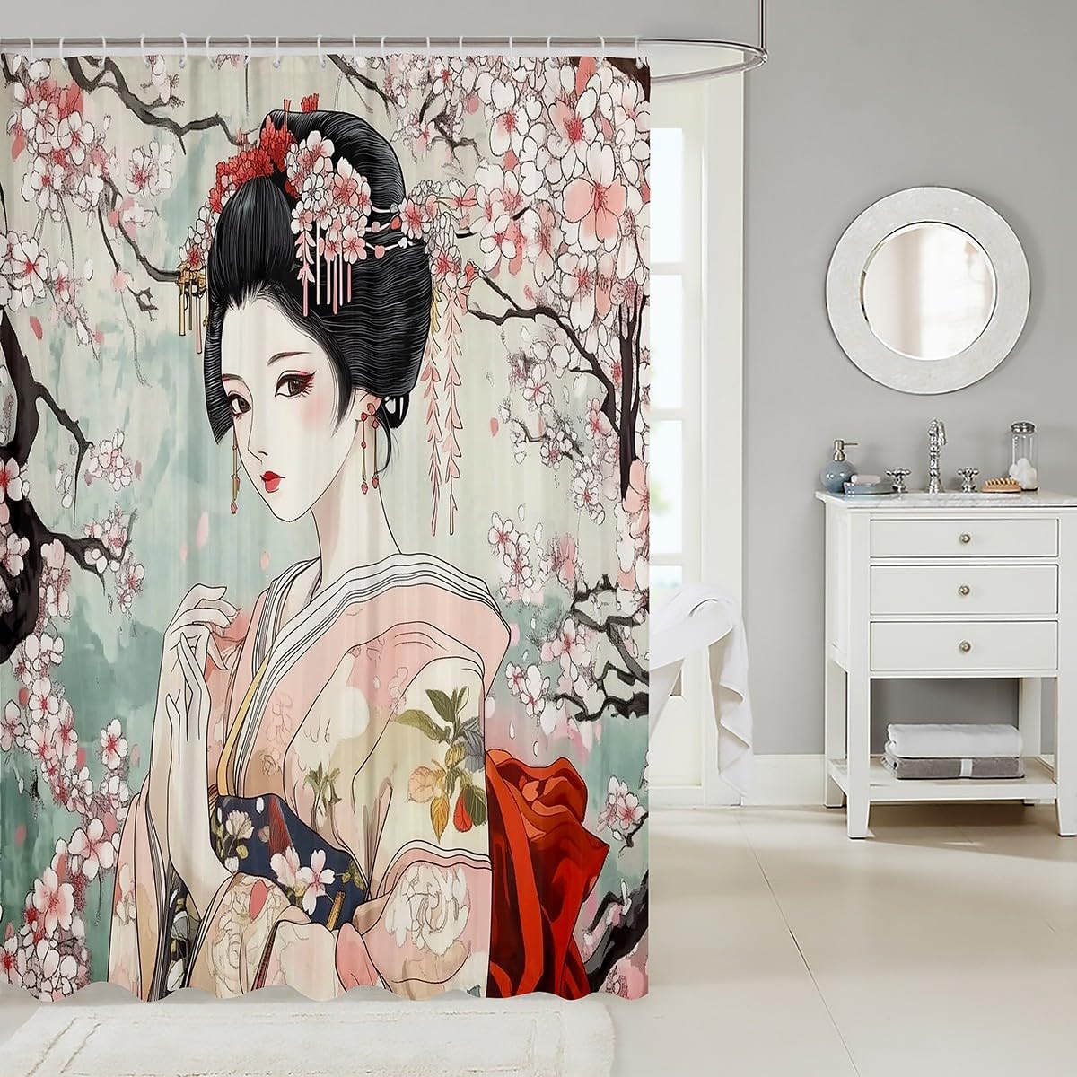 Feelyou Kids Japanese Geisha Shower Curtain Set
