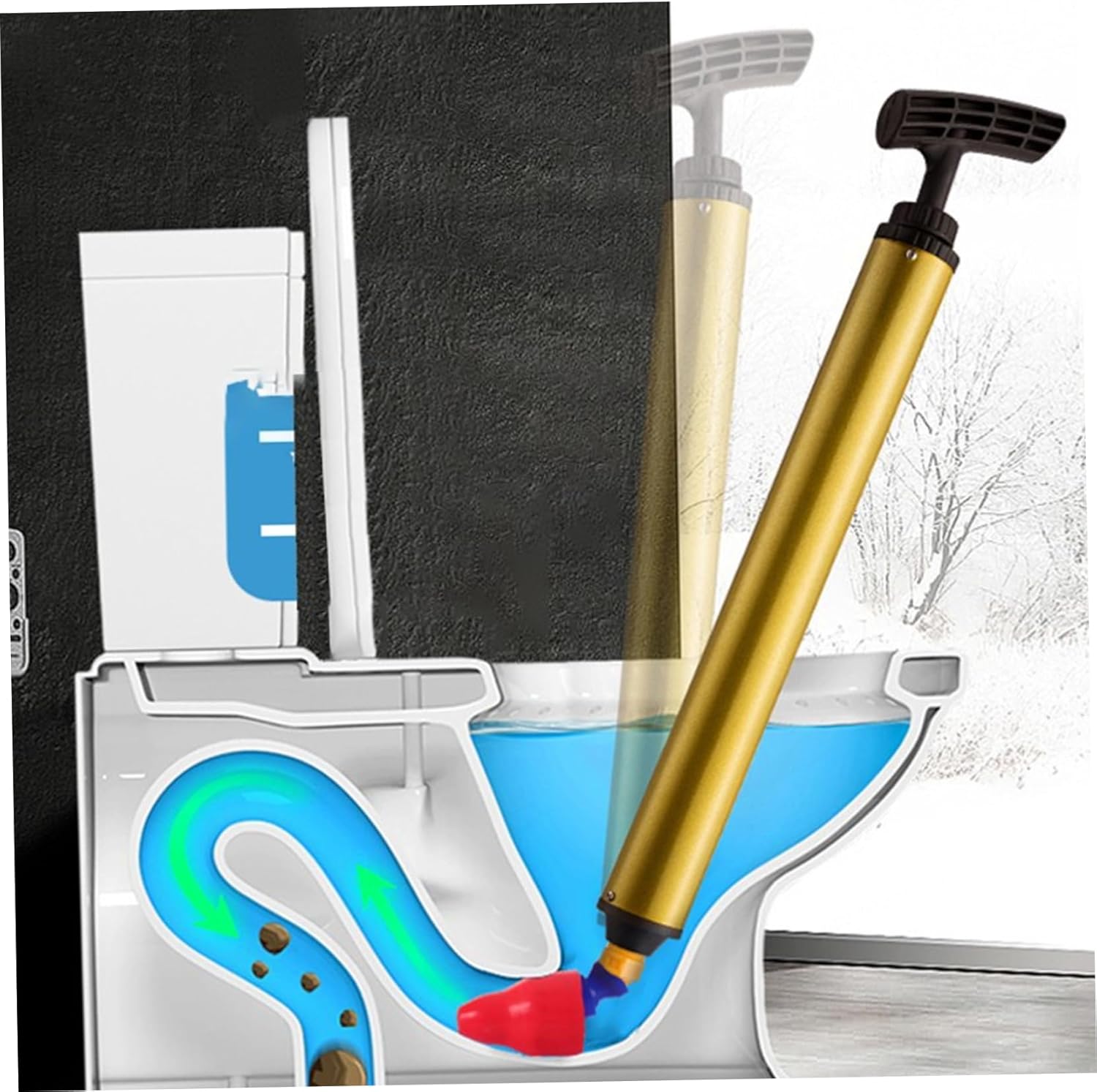 High Pressure Toilet Plunger with 180 Rotating Head and Press Handle