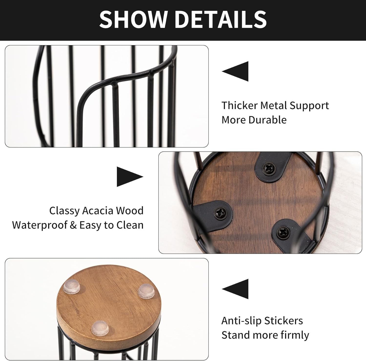 Bathroom Cup Dispenser with Acacia Wood Stand - Black