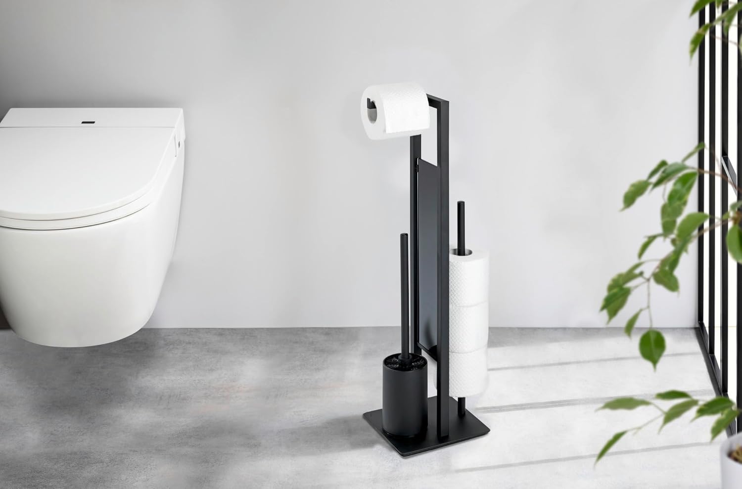WENKO Toilet Paper Stand with Brush and Spare Holder 1