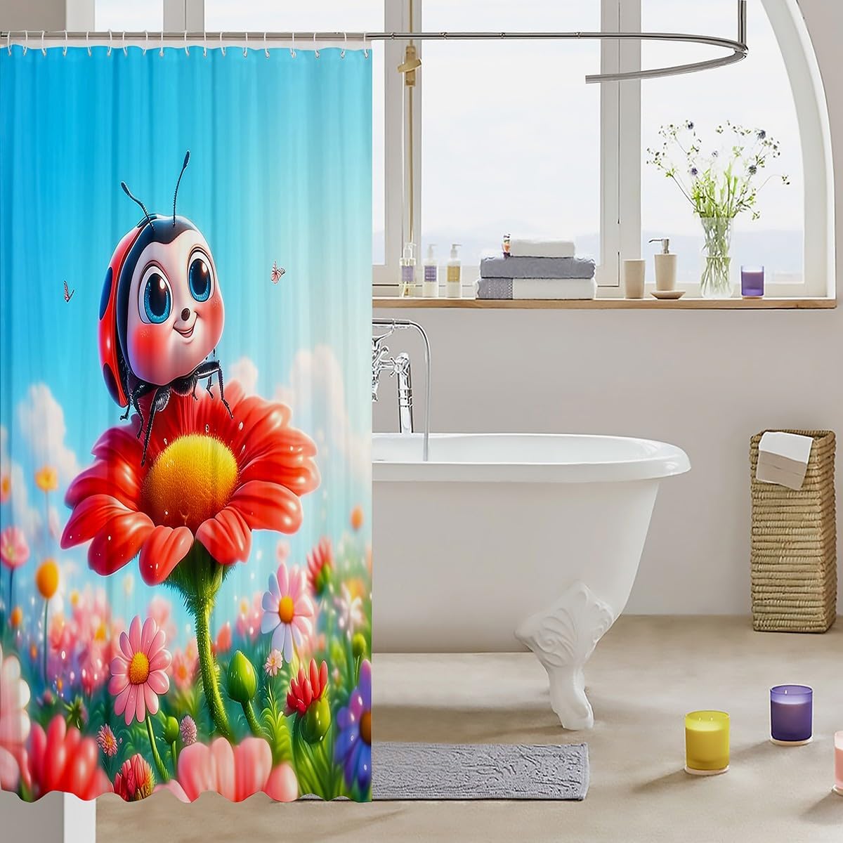 Erosebridal Cute Ladybug Shower Curtain 72x72
