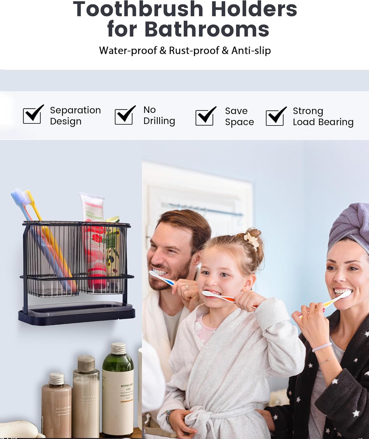 KONE Black Toothbrush Holders for Bathrooms
