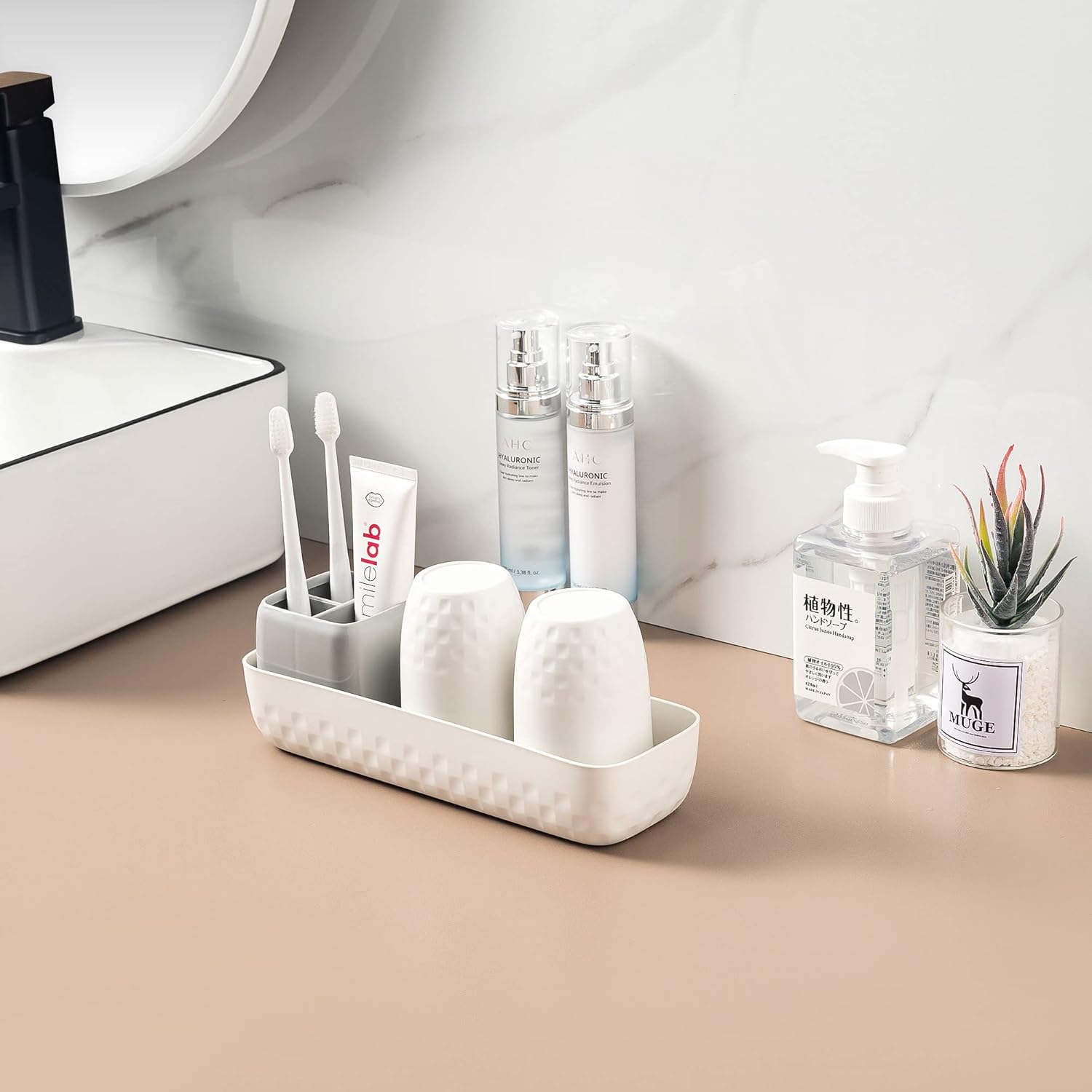 Vowupt Toothbrush Holder Set - 3 Slots Sturdy White