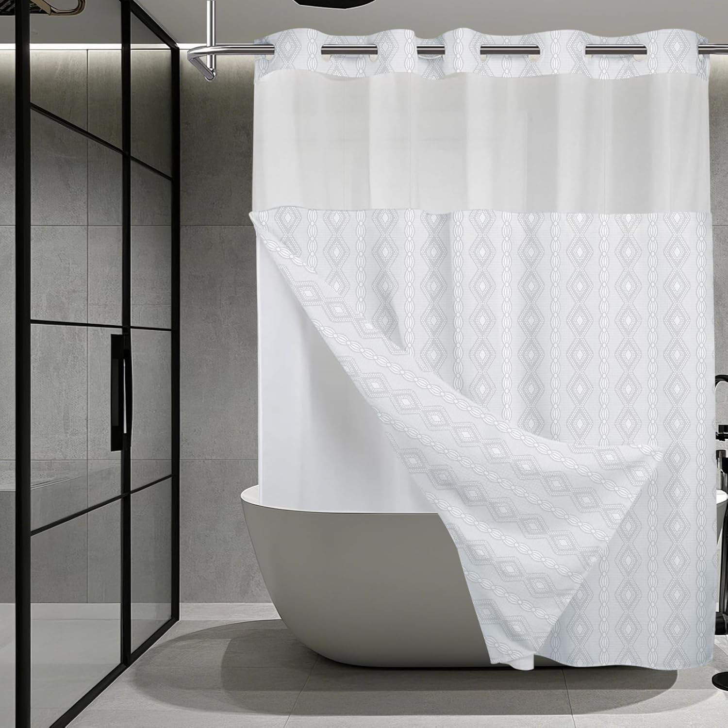 TYTYUU No Hook Shower Curtain Set Modern White Waffle Weave