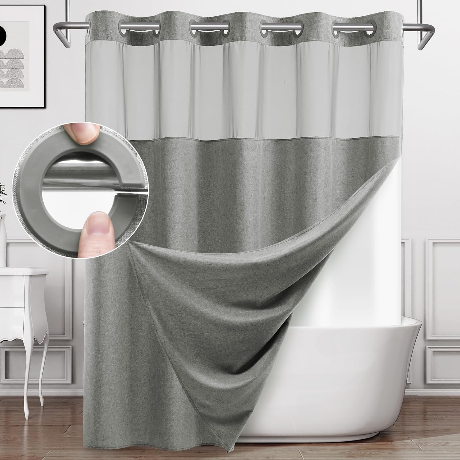 WONICY No Hook Shower Curtain Set with Liner Grey