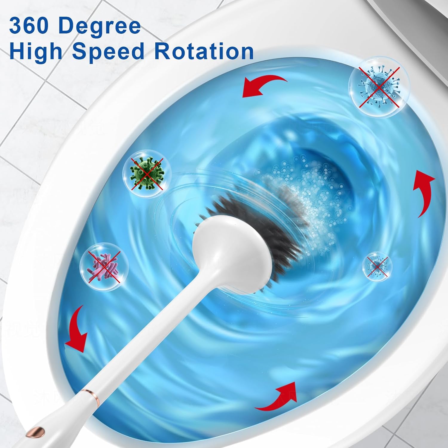 Electric Toilet Brush with Rechargeable Battery and Ventilated Holder