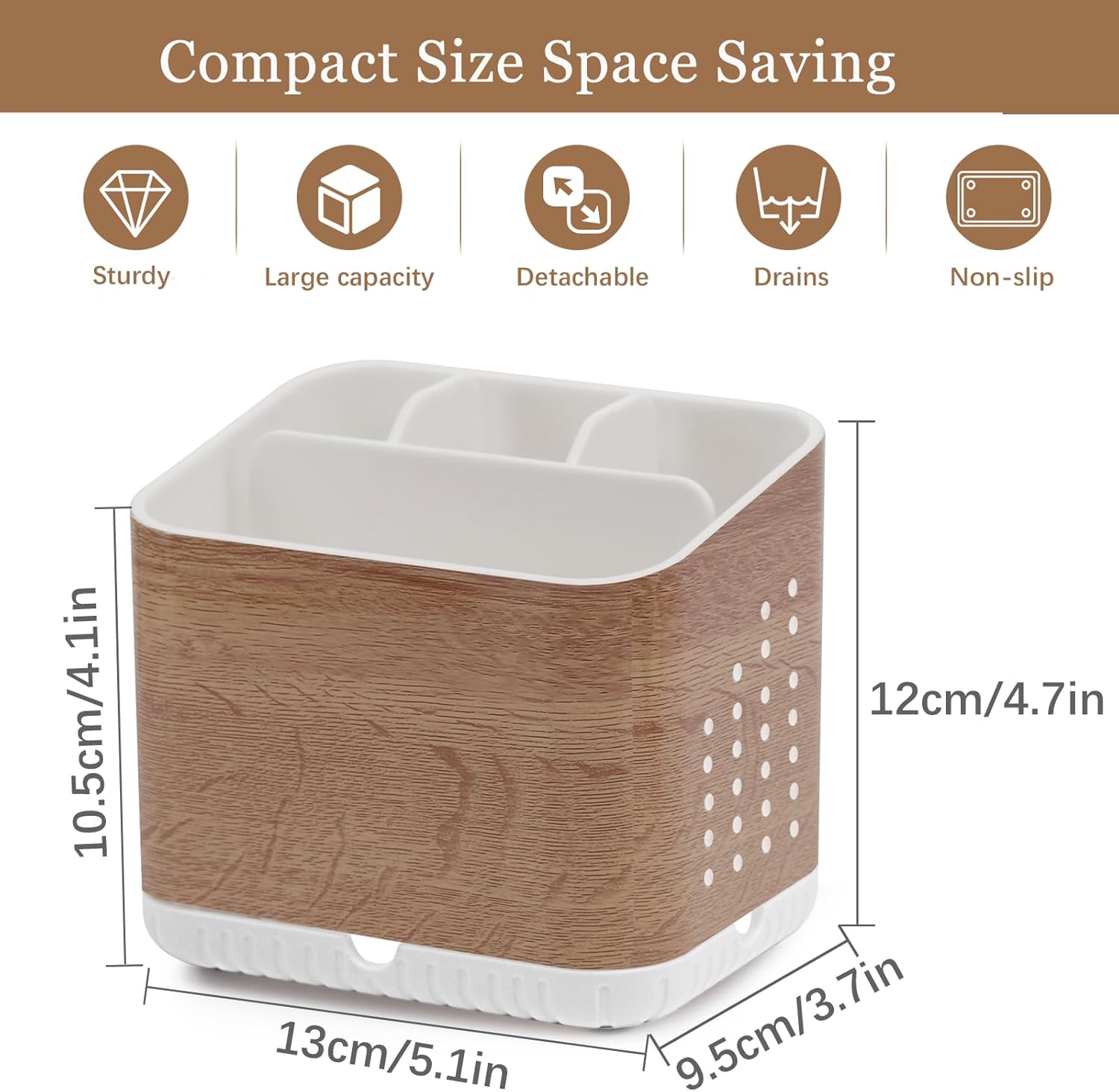 PARKMANI 4 Slot Toothbrush Holder with Wood Grain Finish