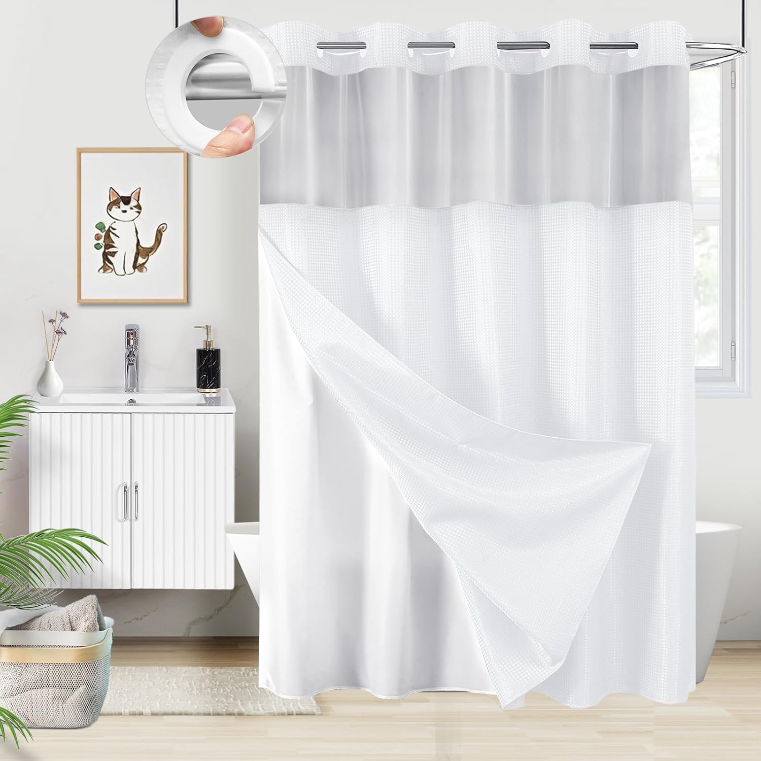 ADABOO Clear Shower Curtain with Snap-in Liner Set 1