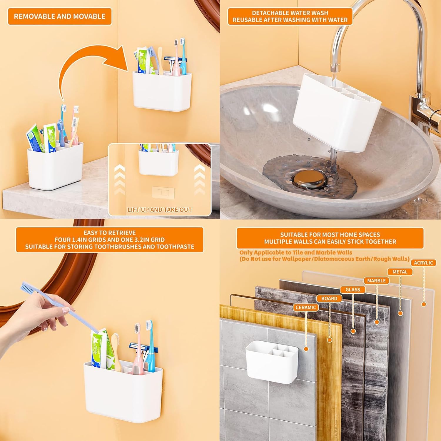 SuoXing 5 Slots Toothbrush Holder with 5 Compartments