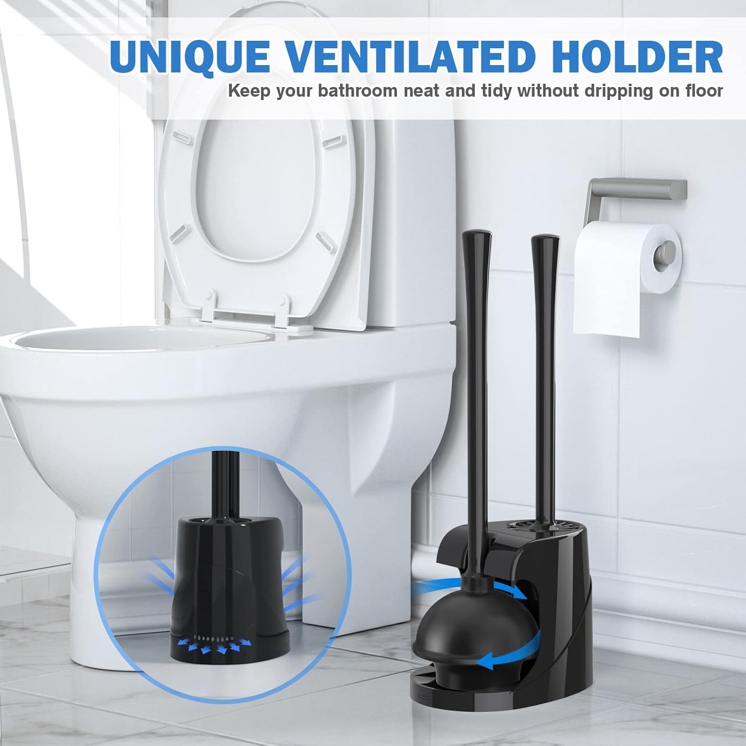 Trenti Toilet Plunger and Brush Set with Caddy Stand