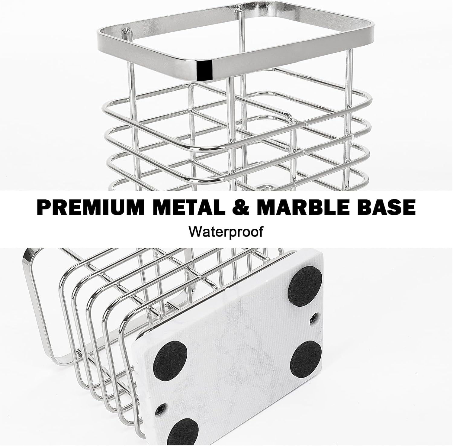 HarJue Toothbrush Holder with Marble Base and Chrome Frame 1