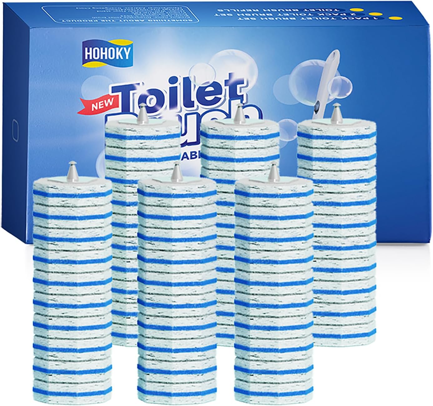 Hohoky 60pc Toilet Brush Refills 6 Groups of 10 Compatible with All Systems
