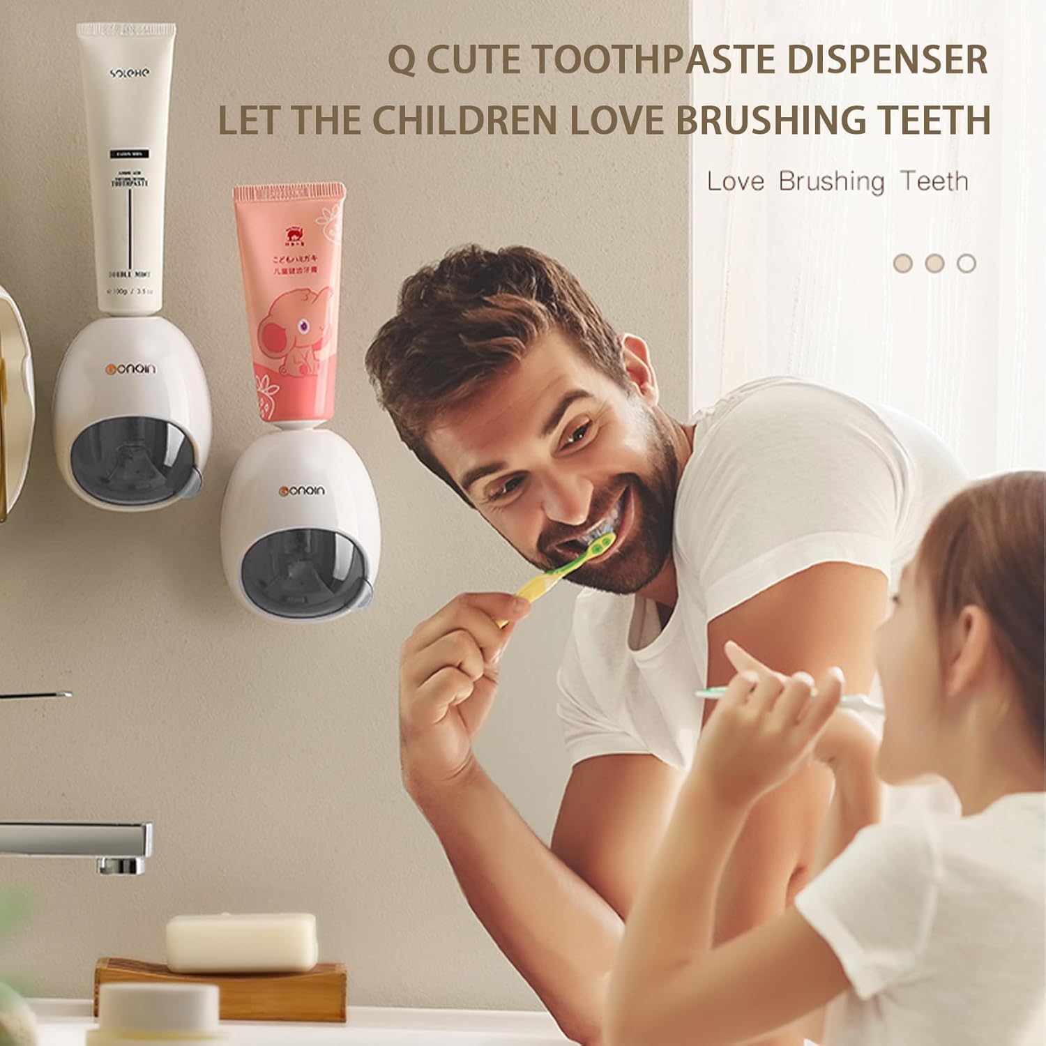 Fufengz Toothpaste Dispenser Wall Mount Automatic Squeezer for Kids Grey