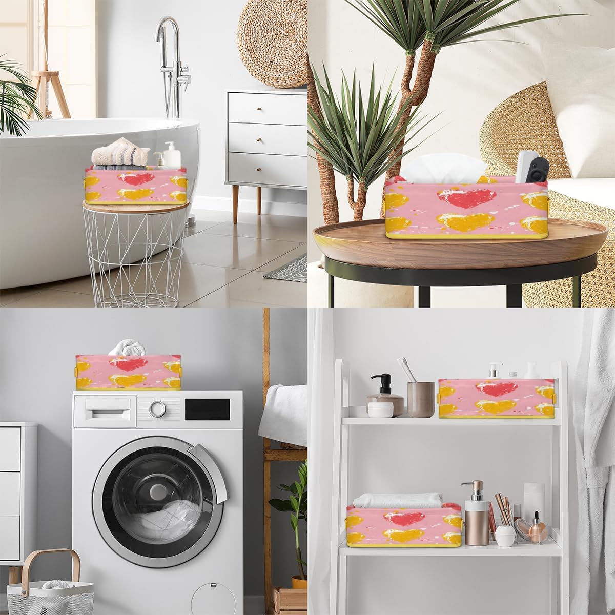 Hearts Pattern Toilet Paper Storage Basket with Handle