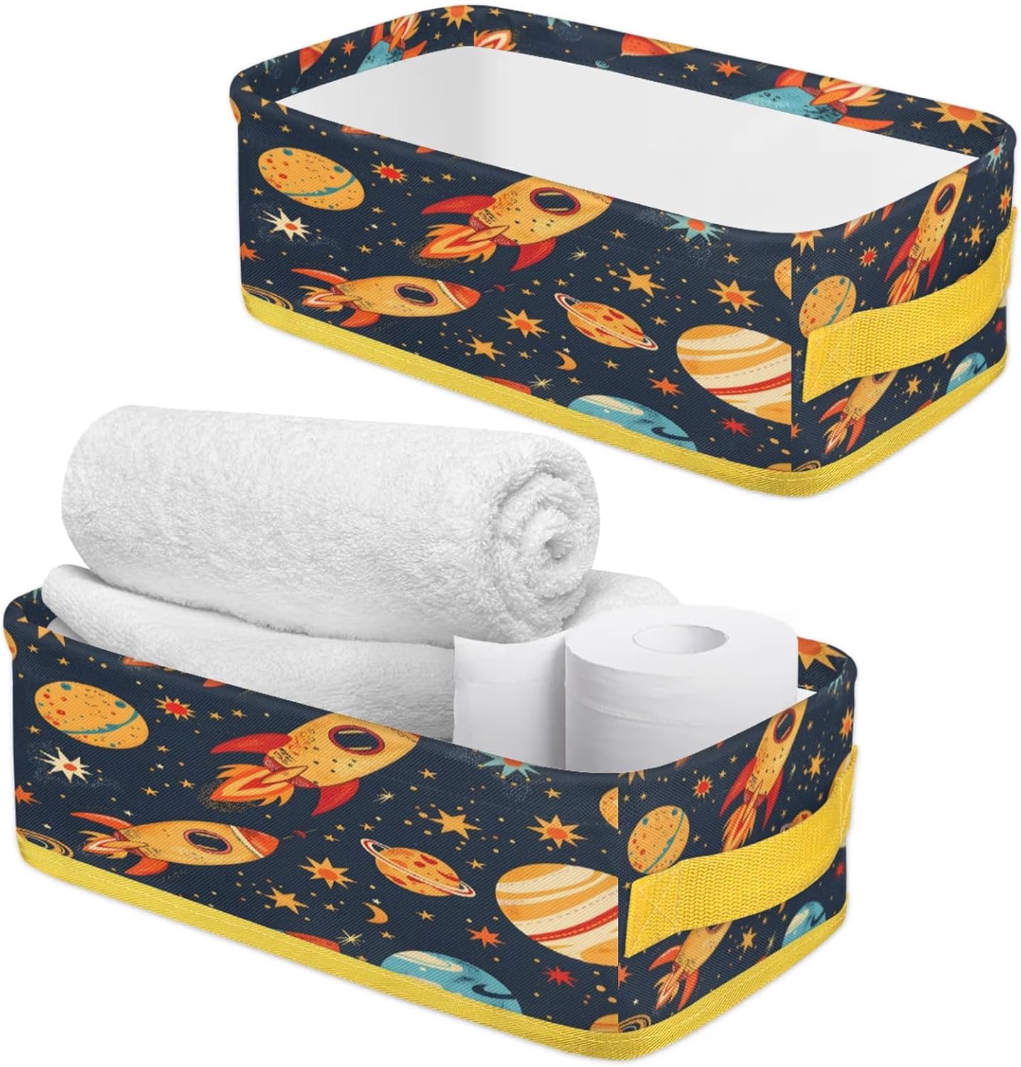 Space Planet Rockets Toilet Paper Basket with Handles 1