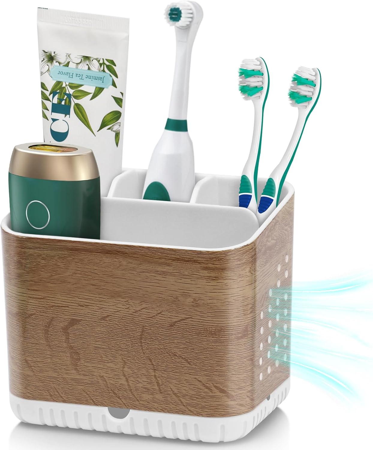 PARKMANI 4 Slot Toothbrush Holder with Wood Grain Finish