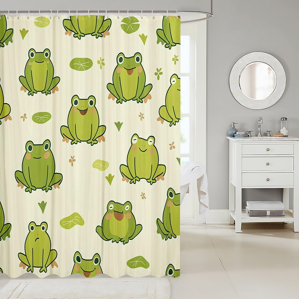 Feelyou Green Frog Shower Curtain Set 72x72