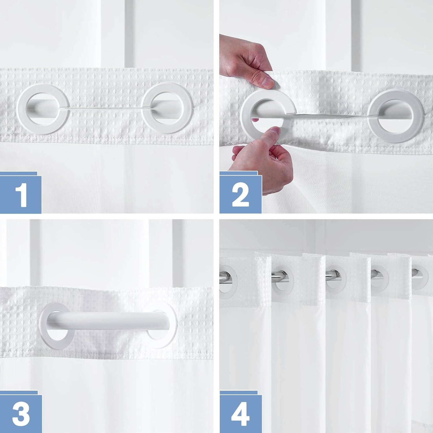 Furlinic No Hook Shower Curtain Set with Snap Liner and Magnets