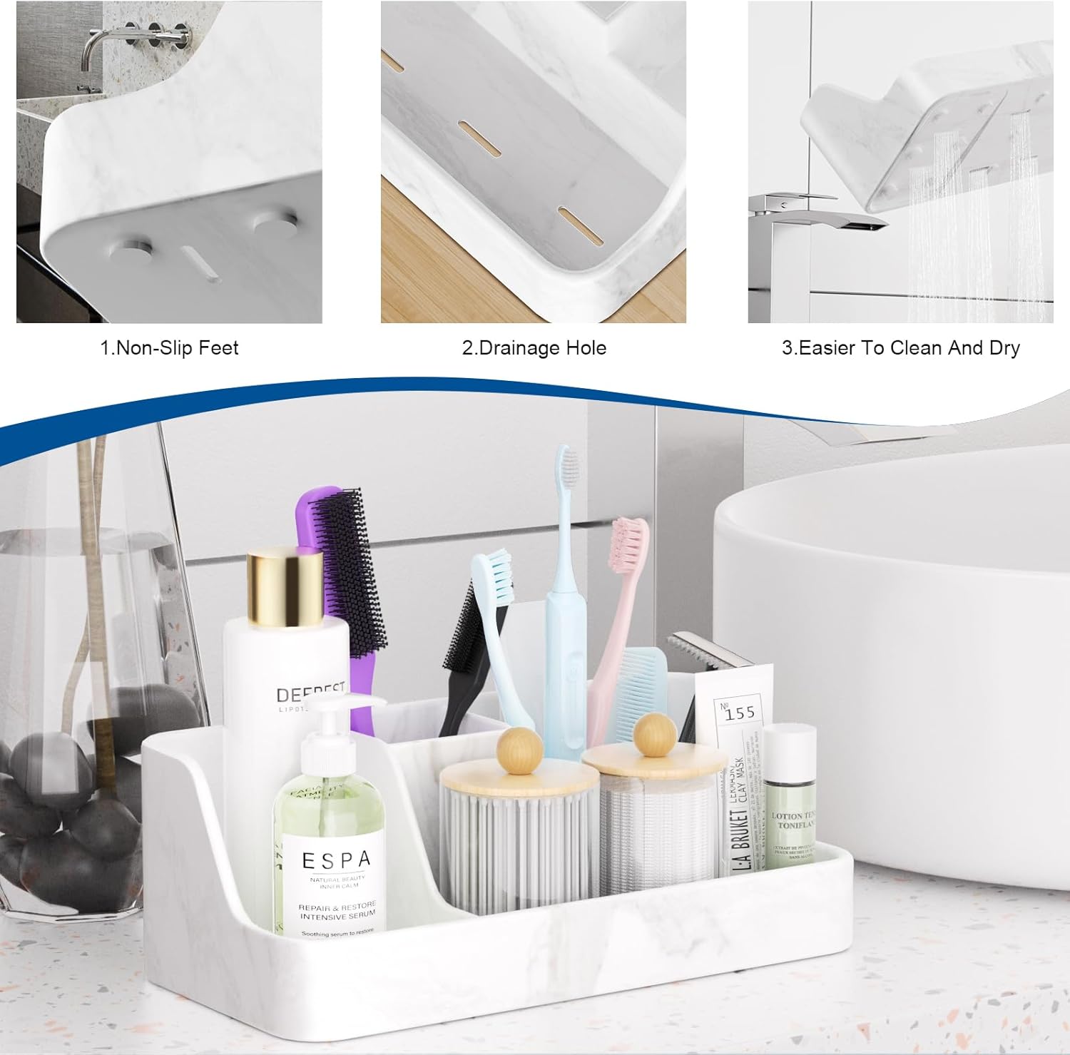Polinook Marble Bathroom Countertop Organizer