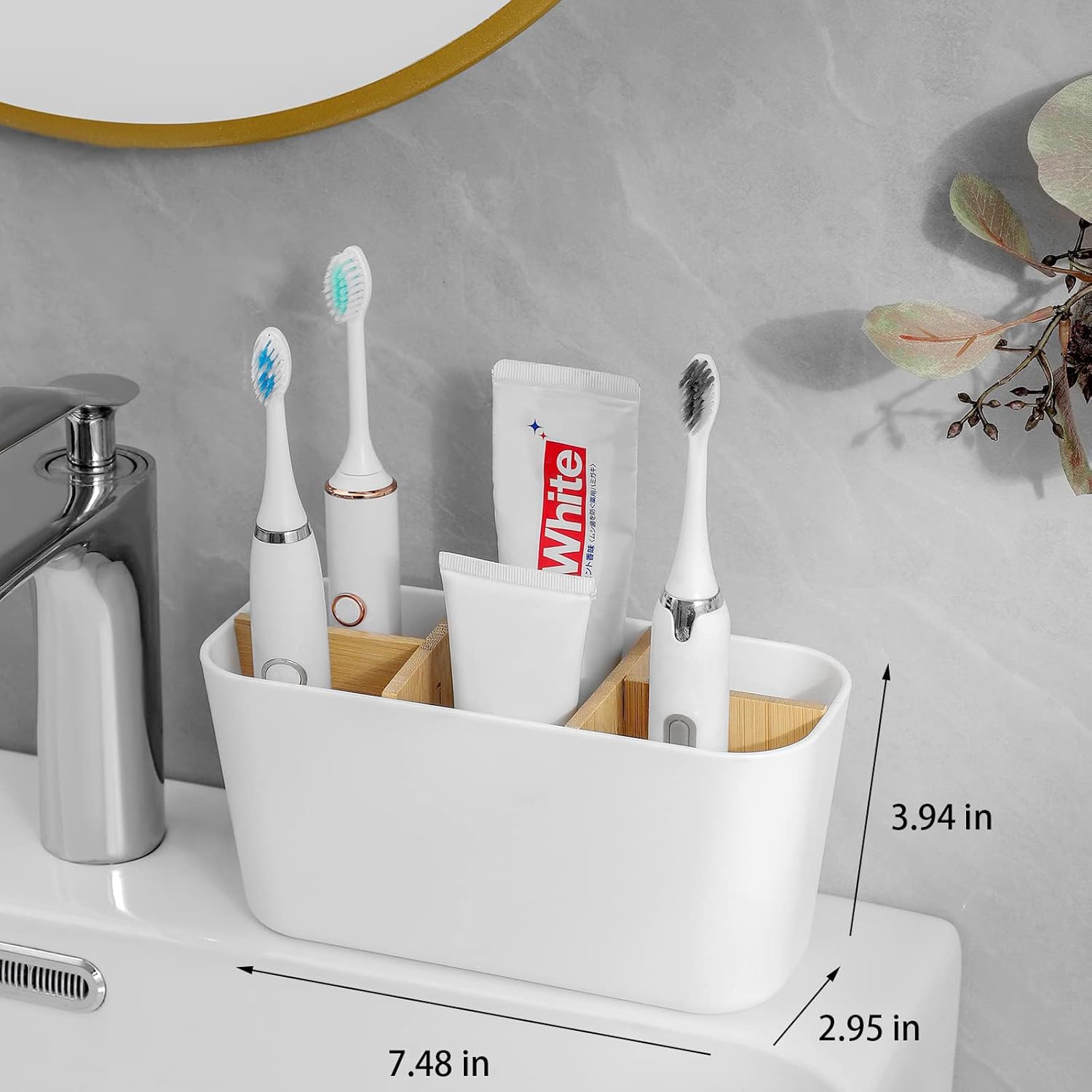 Heagoale Bamboo Toothbrush Holder with 5 Slots