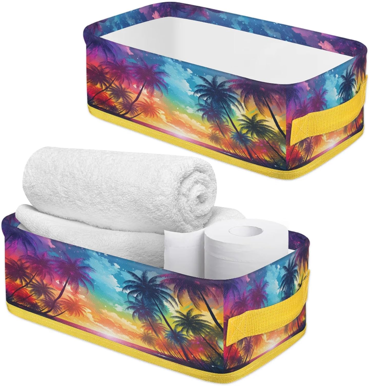 Ocean Palm Tree Toilet Paper Storage Basket with Handle