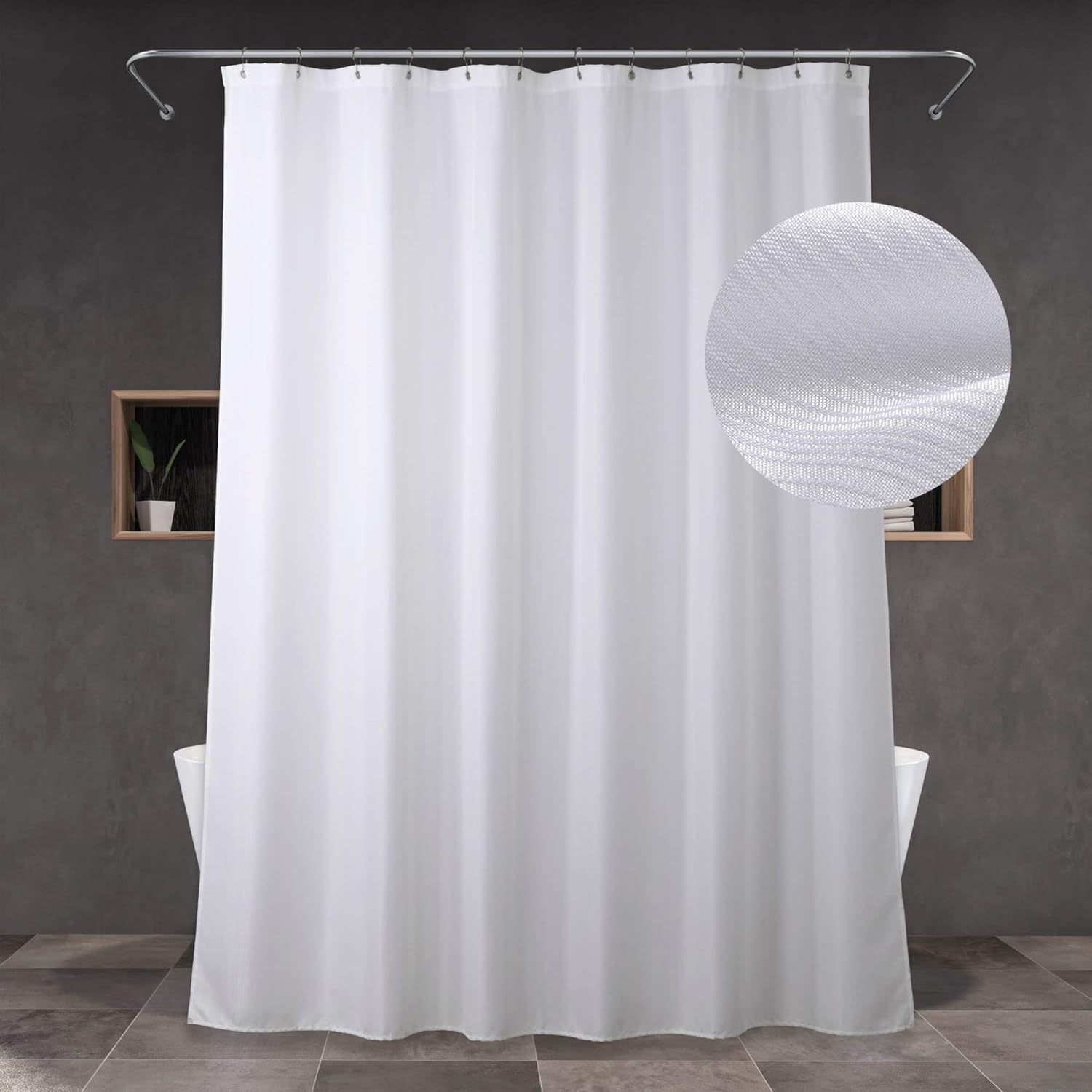 Popkozzi White Linen Textured Shower Curtain 72x72 1