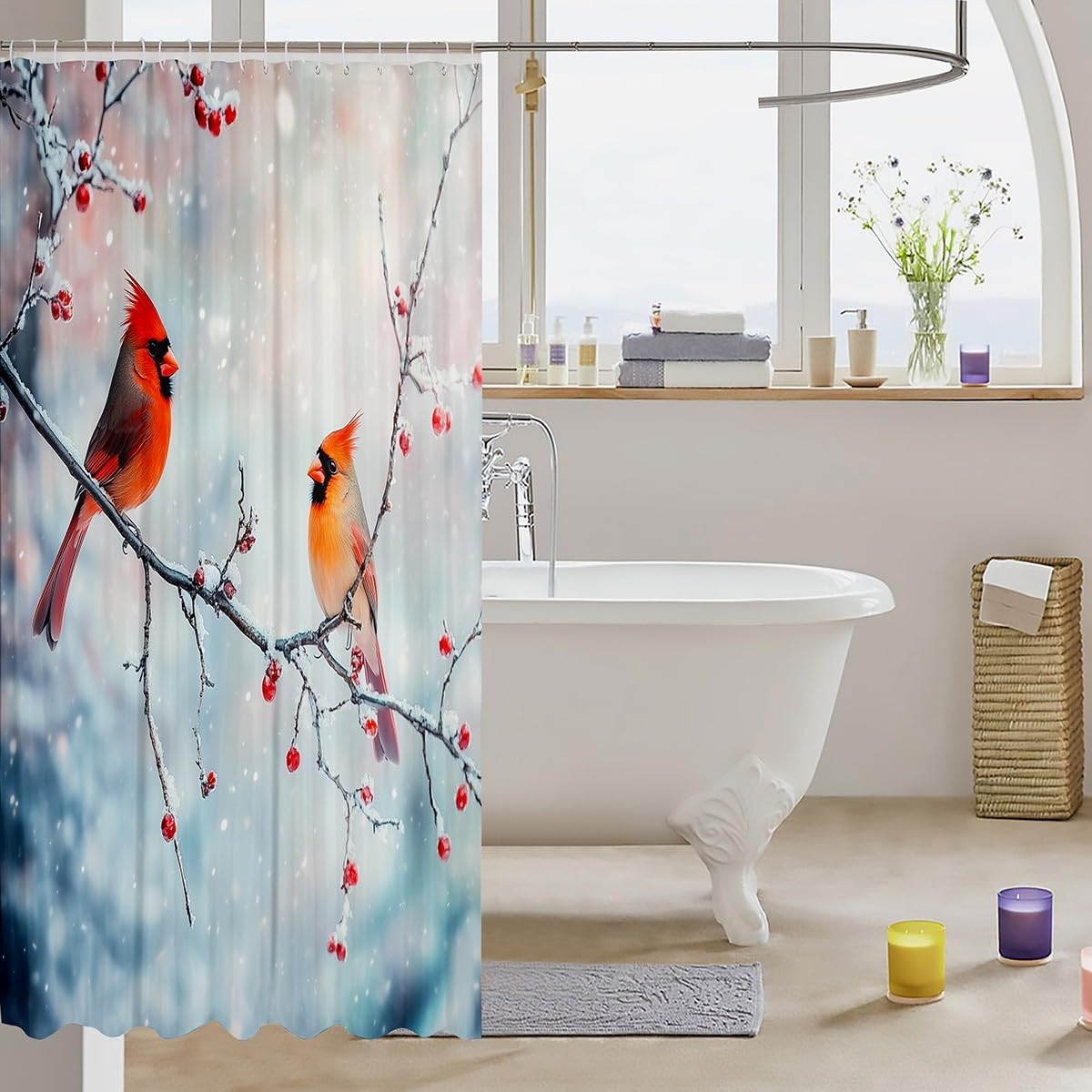 Feelyou 3D Red Bird Shower Curtain Set 72x72