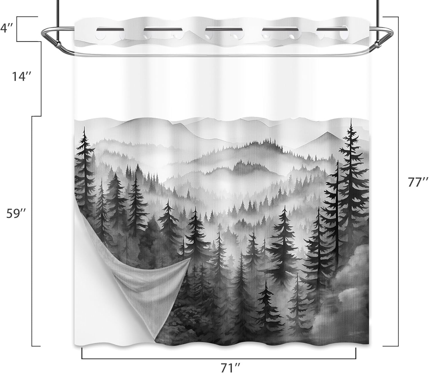 Forest Hookless Shower Curtain with Snap in Liner Set