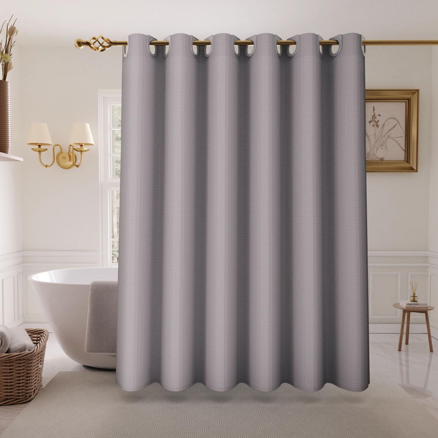 Inhousolu No Hook Waffle Shower Curtain Set - 72x78 Inch Grey